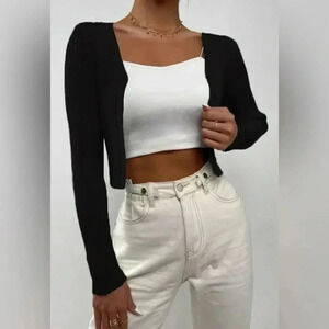 Jessica Howard Evenings Black Open Front Black Cropped Cardigan Sweater